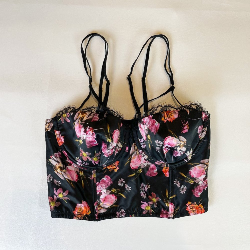 NWOT Victoria's Secret Bra 32DD Very Sexy Lightly Lined Bustier Black Floral